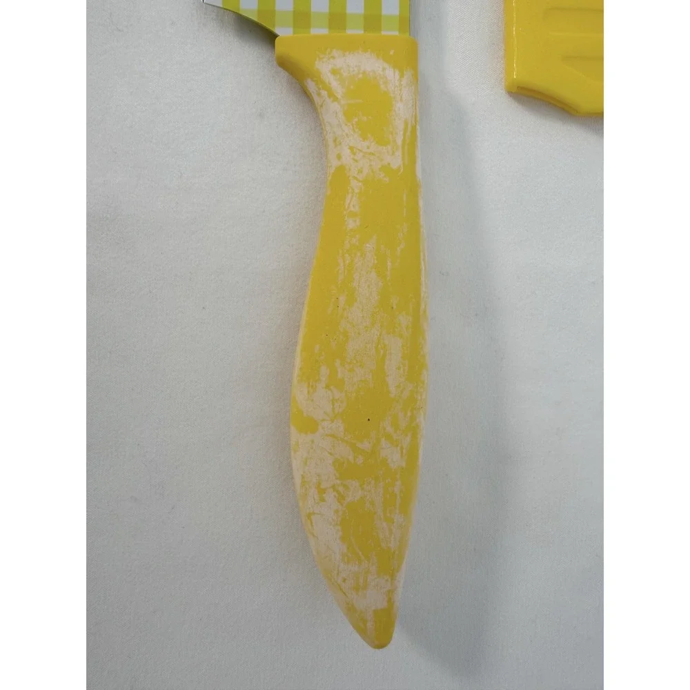 Tomodachi Santoku Knife Yellow Gingham Checkered Pattern Guard Sheath 105-13